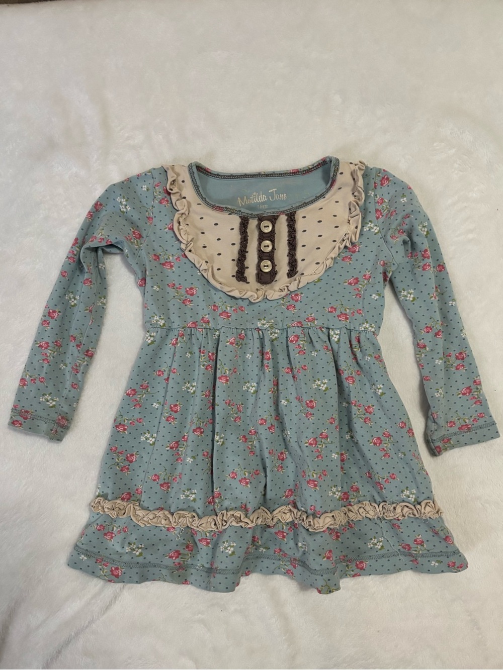 Matilda Jane Floral Polka Dot Ruffle Neck Baby Toddler Girls Play Dress Top